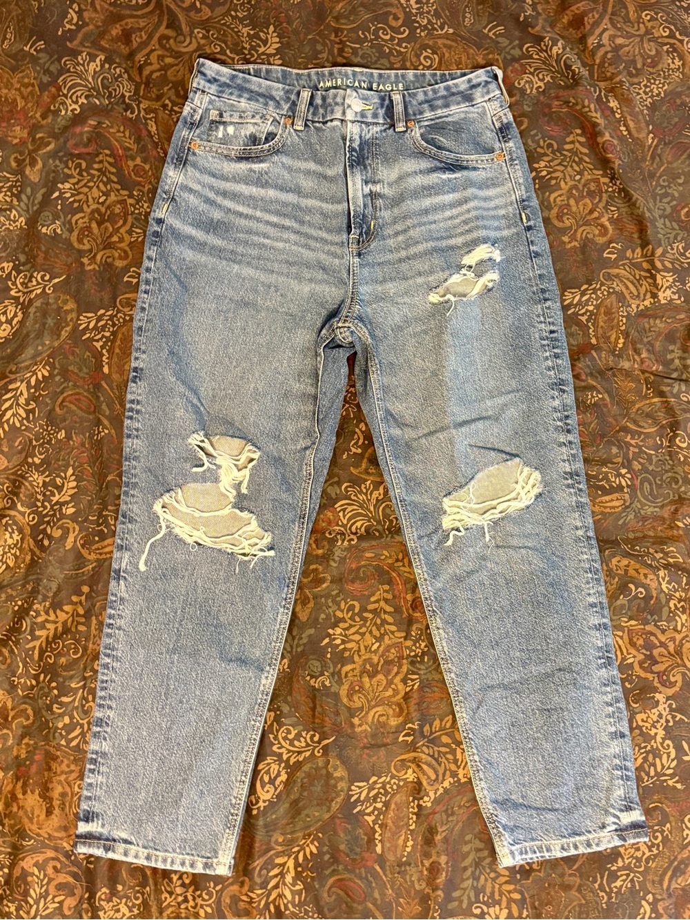 American Eagle Outfitters Light Blue Ripped Curvy Mom Jeans